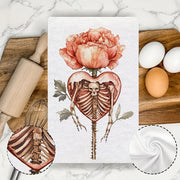 Set of 2 Ultra Soft Kitchen Towels Valentine’s Skeleton Heart Floral Absorbent