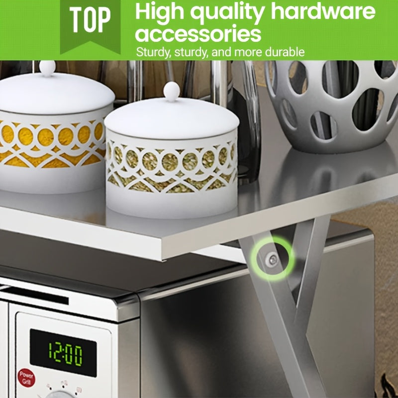 Soporte para microondas de acero inoxidable con estante de almacenamiento, organizador de cocina que ahorra espacio