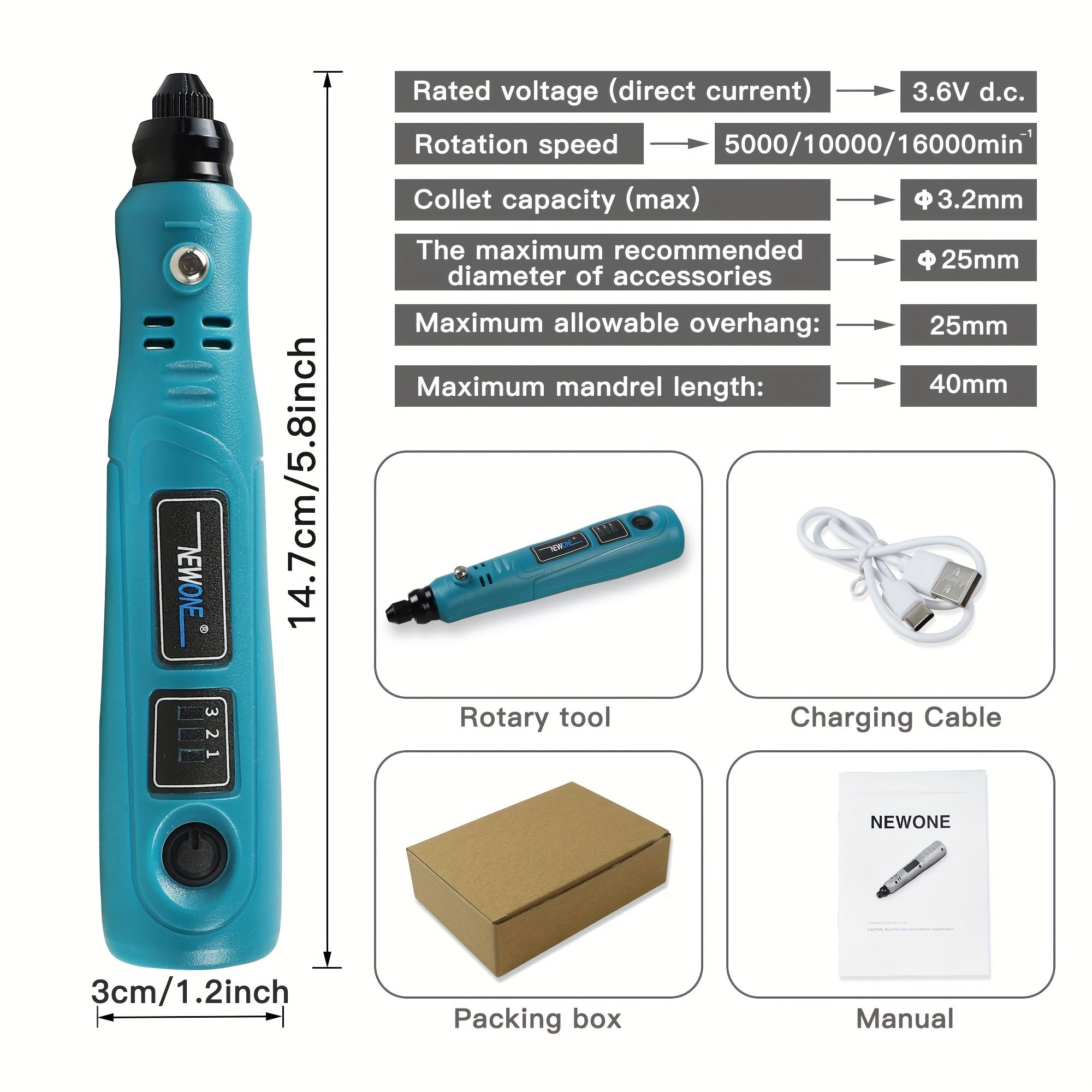 Cordless Rotary Tool 3.6V USB Rechargeable with 48 Accessories for Sanding Polishing Drilling and Engraving