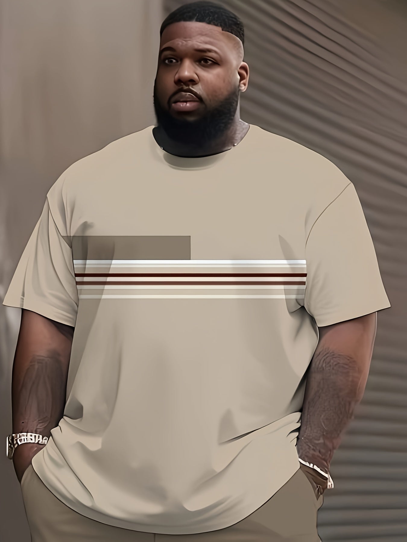Plus Size Men's 3D Printed Short Sleeve T-Shirt and Fashion Shorts Set