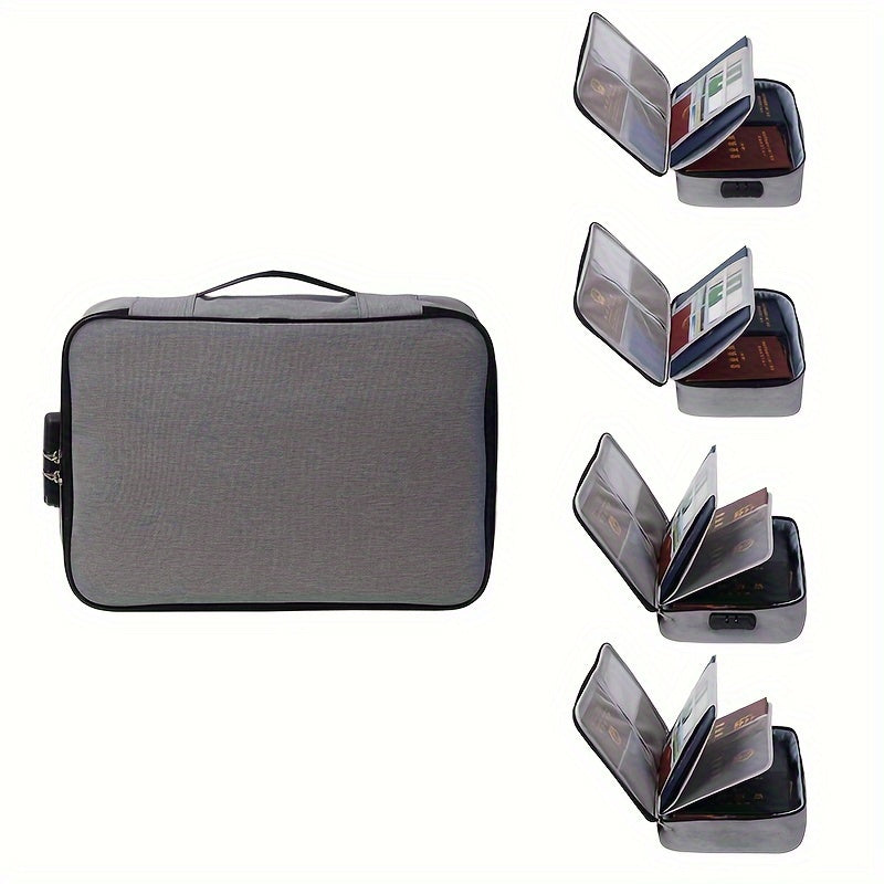 Grey Oxford Document Bag with Lock Zipper Water-Resistant Portable for Travel and Office