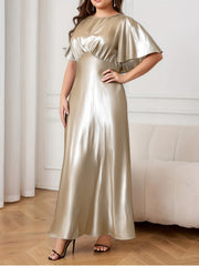 Plus Size Satin Ruffle Sleeve Dress for Weddings and Formal Events