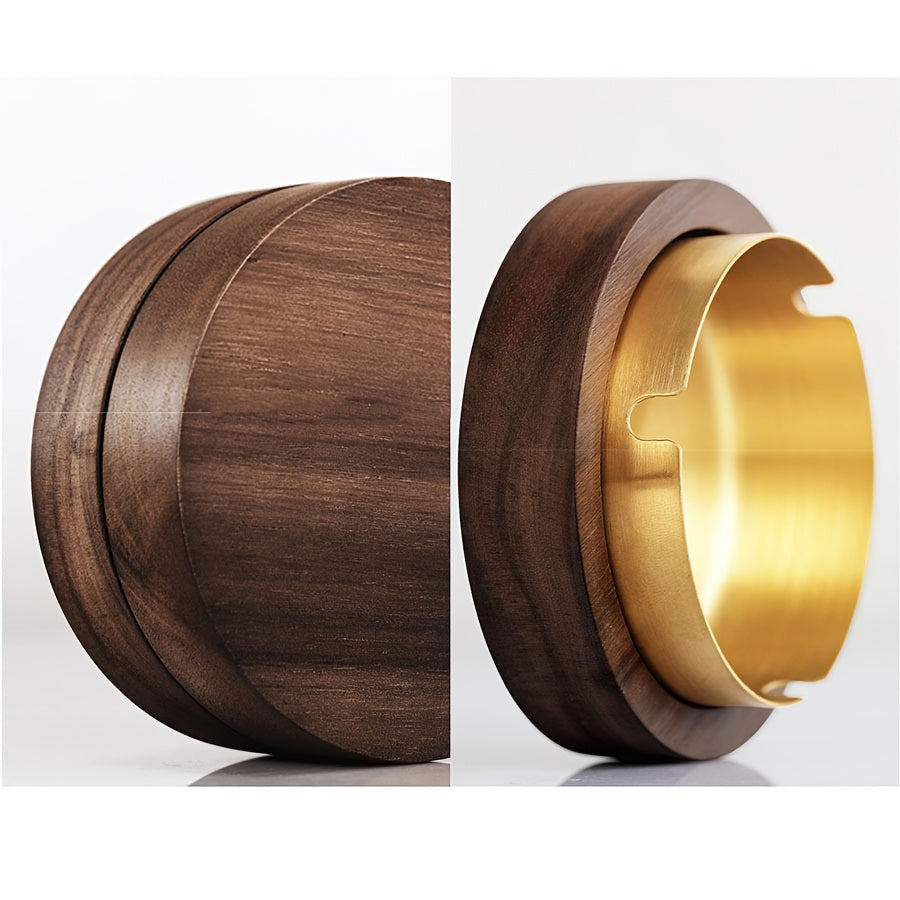 Round Wooden Ashtray with Lid for Home and Office Use