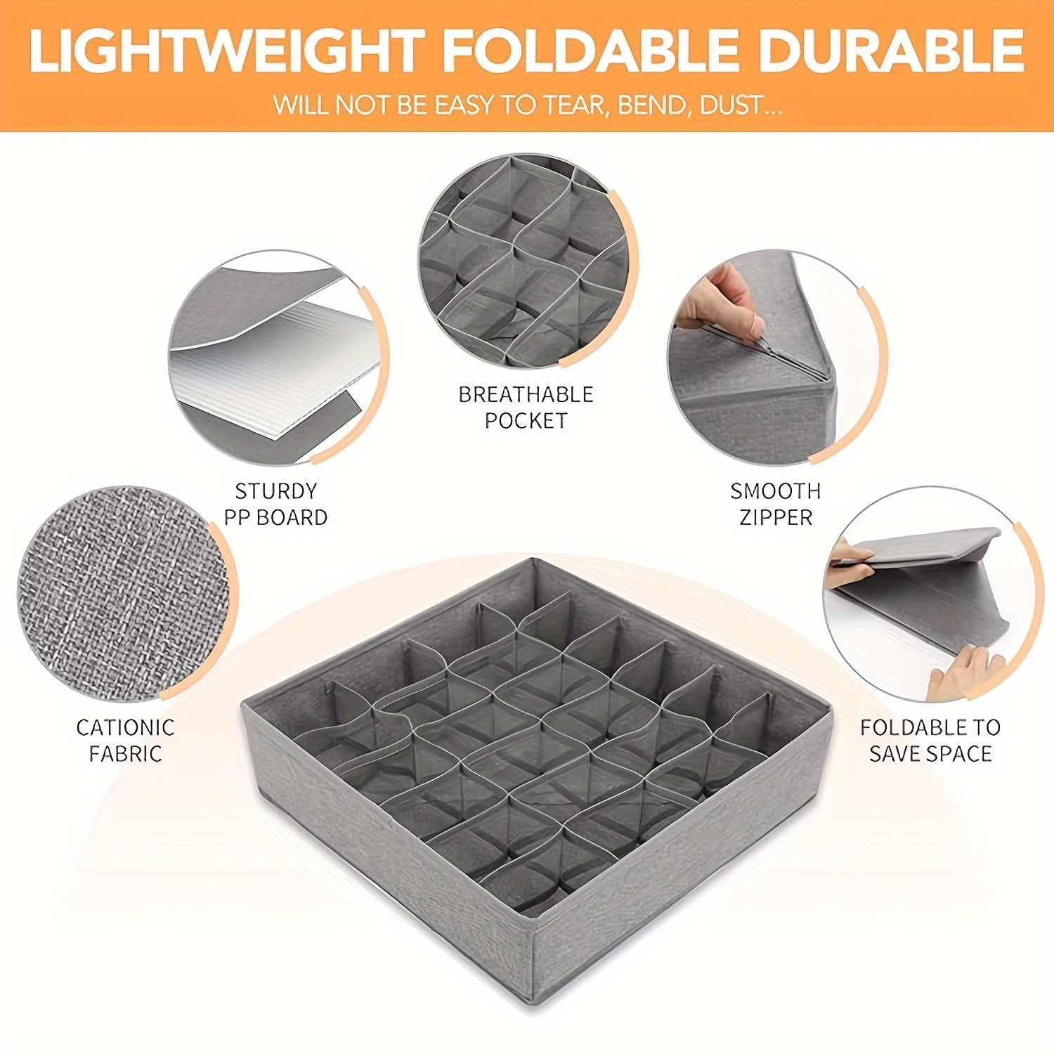 Polyester Drawer Organizer with Partitions for Socks Underwear and Ties