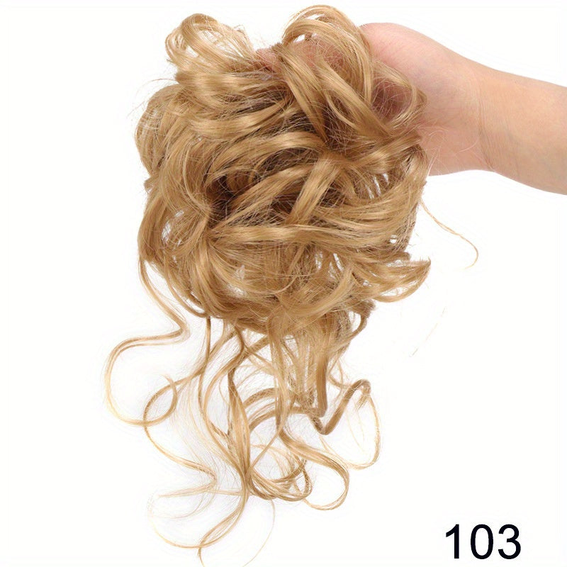 Ayollar uchun sintetik sochli bun scrunchie, tartibsiz, qovurilgan, to'lqinli sochlar uchun kengaytmalar
