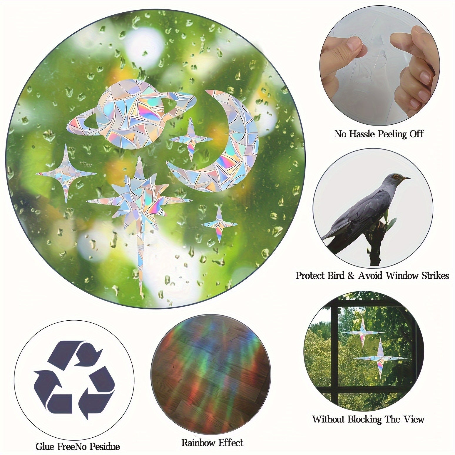 25 dona Yulduzli osmon deraza yopishtiruvlari qushlar to‘qnashuvining oldini olish uchun Rangli vinil