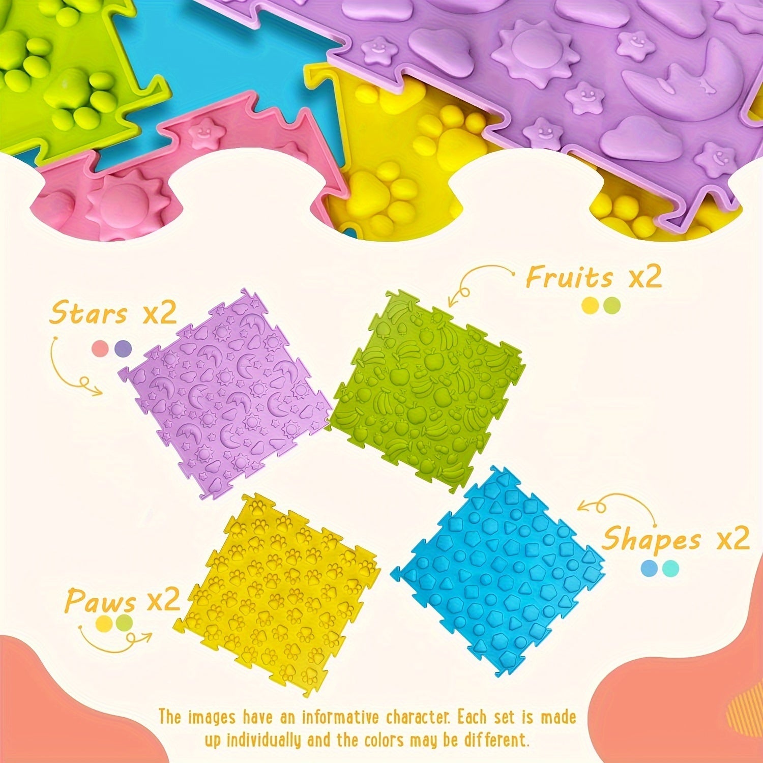 Sensory Tiles Puzzle Floor Mat - Bolalar Sensory xonasi uchun 8 dona to'plam, Tekstural gilam, Avtotransport massaj matosi, Avtizm uchun - Sensory ehtiyojlari bo'lgan bolalar uchun silikon massaj matosi