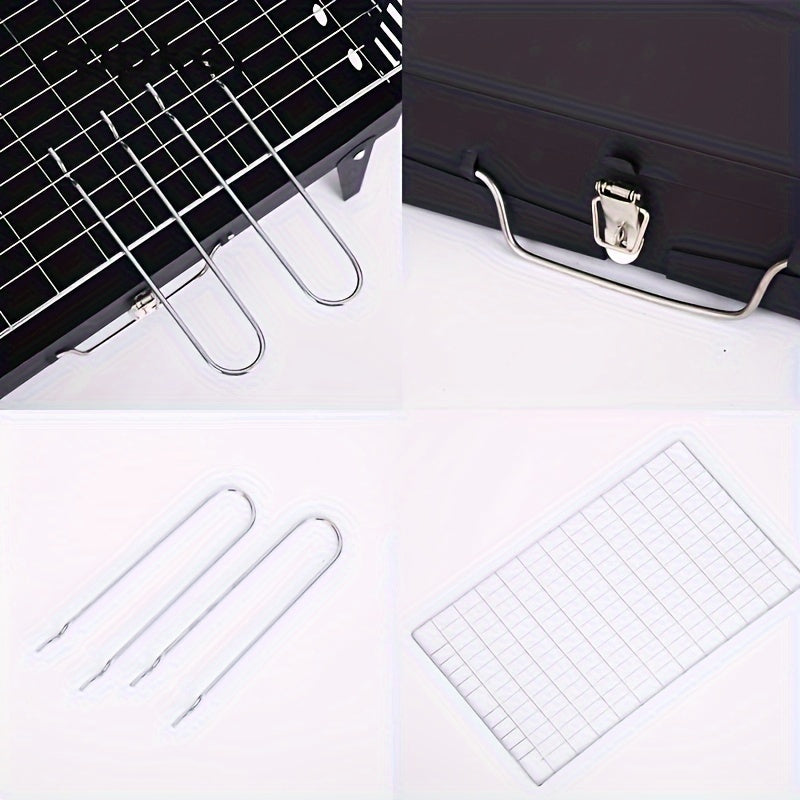 Portable Charcoal BBQ Grill Set with Foldable Cast Iron Design and Windproof Lid