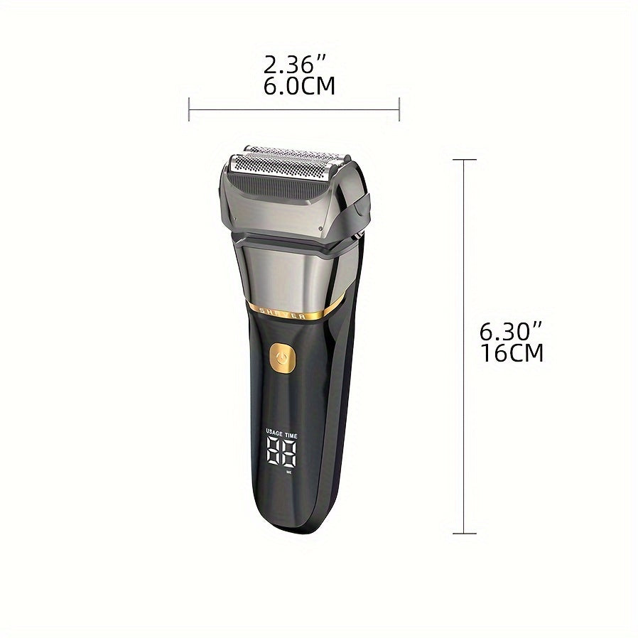 Rechargeable Wet Dry Electric Razor for Men with LED Display and Pop-up Trimmer