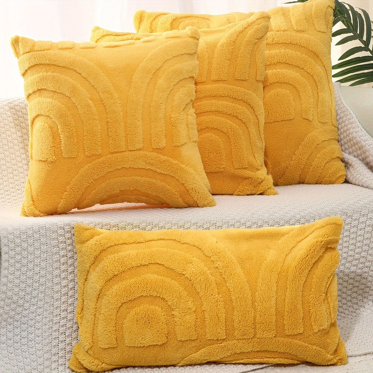 Luxurious PVC Fleece Arch Flower Shaped Throw Pillow Cover for Sofa Bed Decor