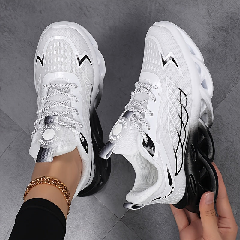 Women's Mesh Sneakers White Black Low-Top Running Casual Shoes