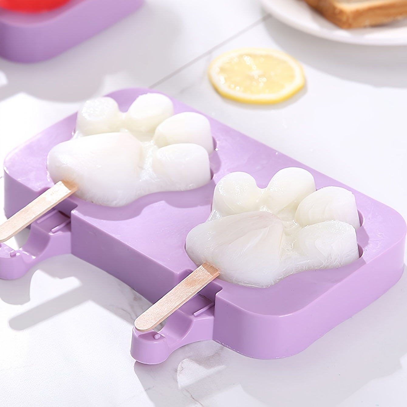 Silicone Mushuk Poyasi Muzqaymoq Qaytmasi - 1 dona, 2 bo'shliq Popsicle Qaytmasi, Uyda Muzqaymoq tayyorlash va Oshxona Ta'minotlari uchun Qopqoq bilan