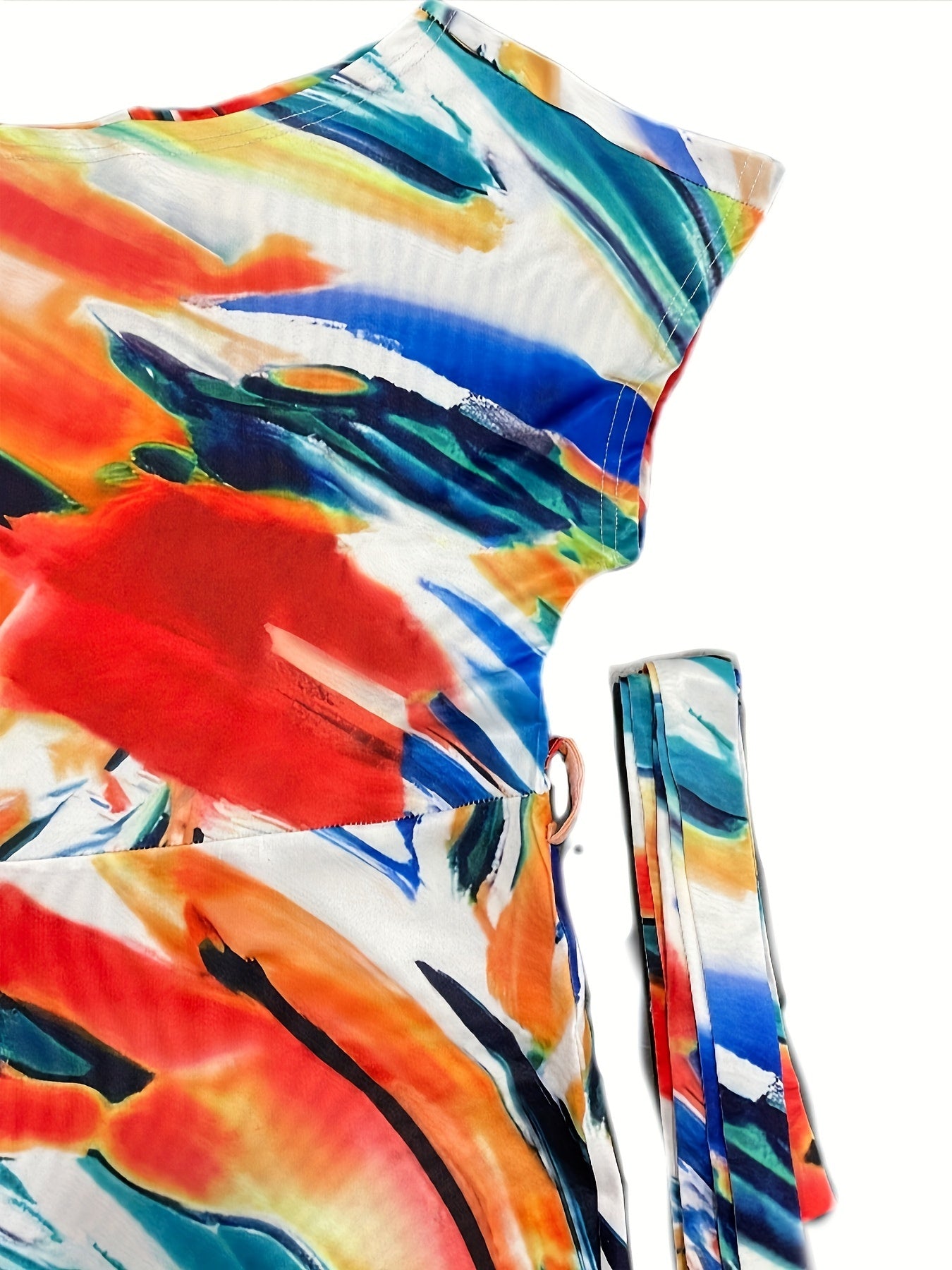 Plus Size Women's Abstract Print Jumpsuit with Adjustable Waist for Summer and Beach