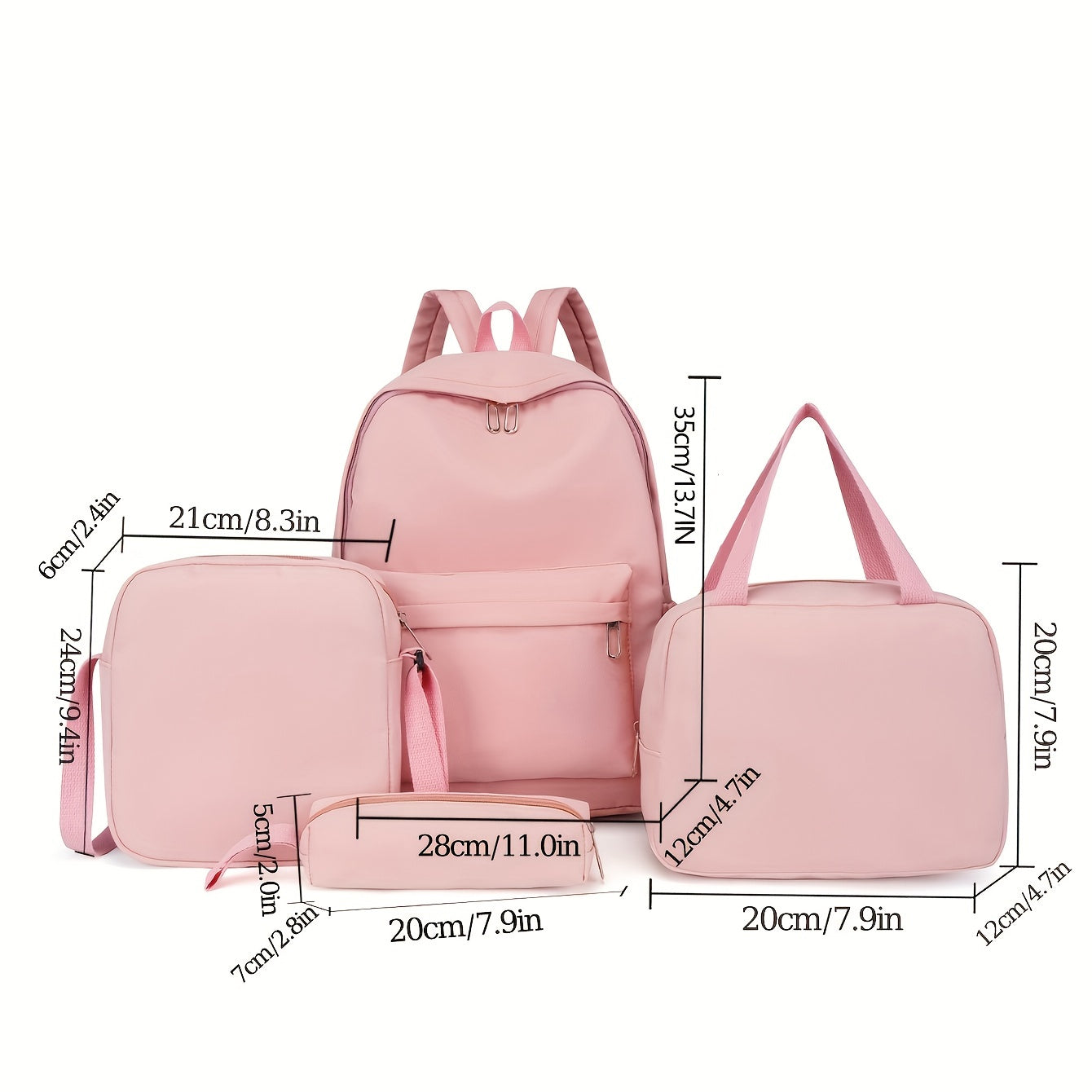 4 ta ruksak, kesish sumkasi, qo'l sumkasi va qalam sumkasi klassik bir xil ranglarda. Ayollar va erkaklar uchun tasodifiy sayohat uchun mos, katta sig'imga ega. Maktab qizlari va talabalar uchun ideal.