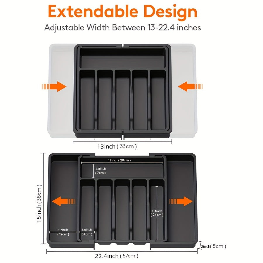 Large Expandable Kitchen Utensil Tray BPA-Free Plastic Silverware Drawer Organizer