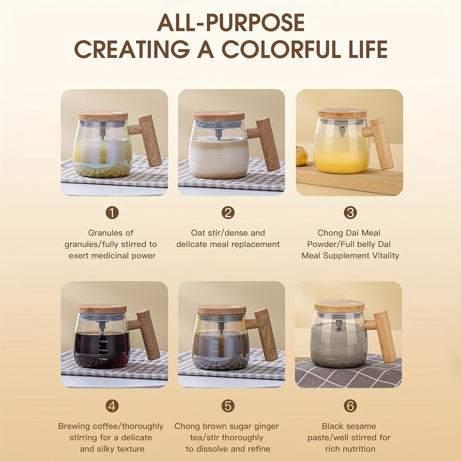 Avtomatik o'z-o'zini aralashtiradigan qahva chashka Borosilikat shisha bilan portativ blender