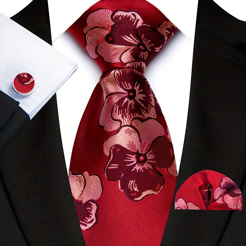 Men's Suit Set with Tie, Pocket Square and Cufflinks in Stripe and Paisley Design