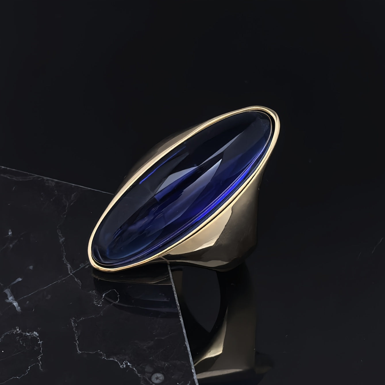 Women's Stainless Steel Ring with Blue Sapphire and 18K Gold Plating