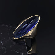 Women's Stainless Steel Ring with Blue Sapphire and 18K Gold Plating