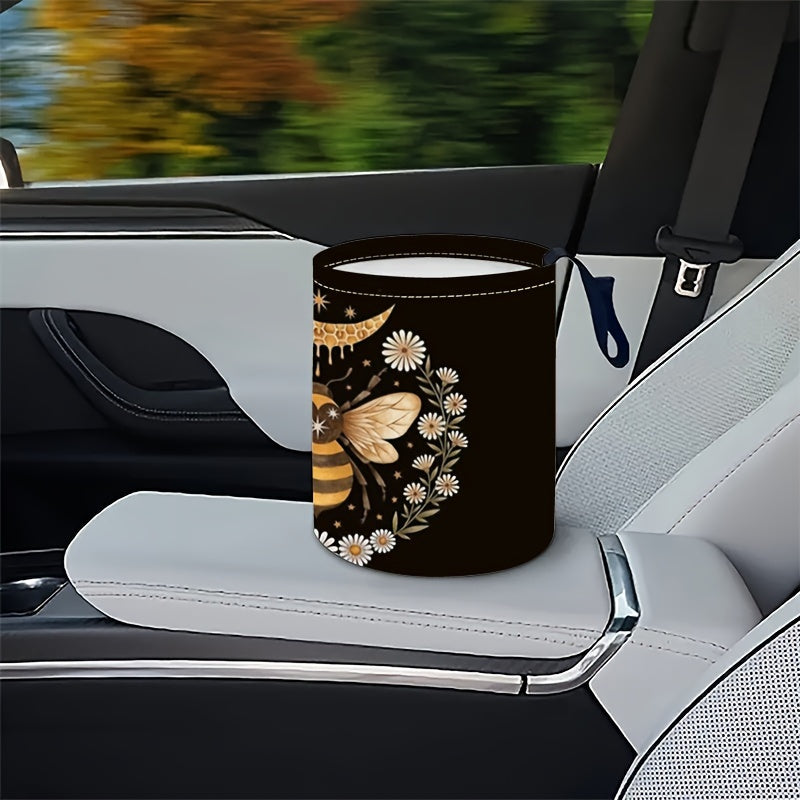 Unisex Bee Pattern Car Trash Can Dust Bin Organizer for Car Kitchen Camping