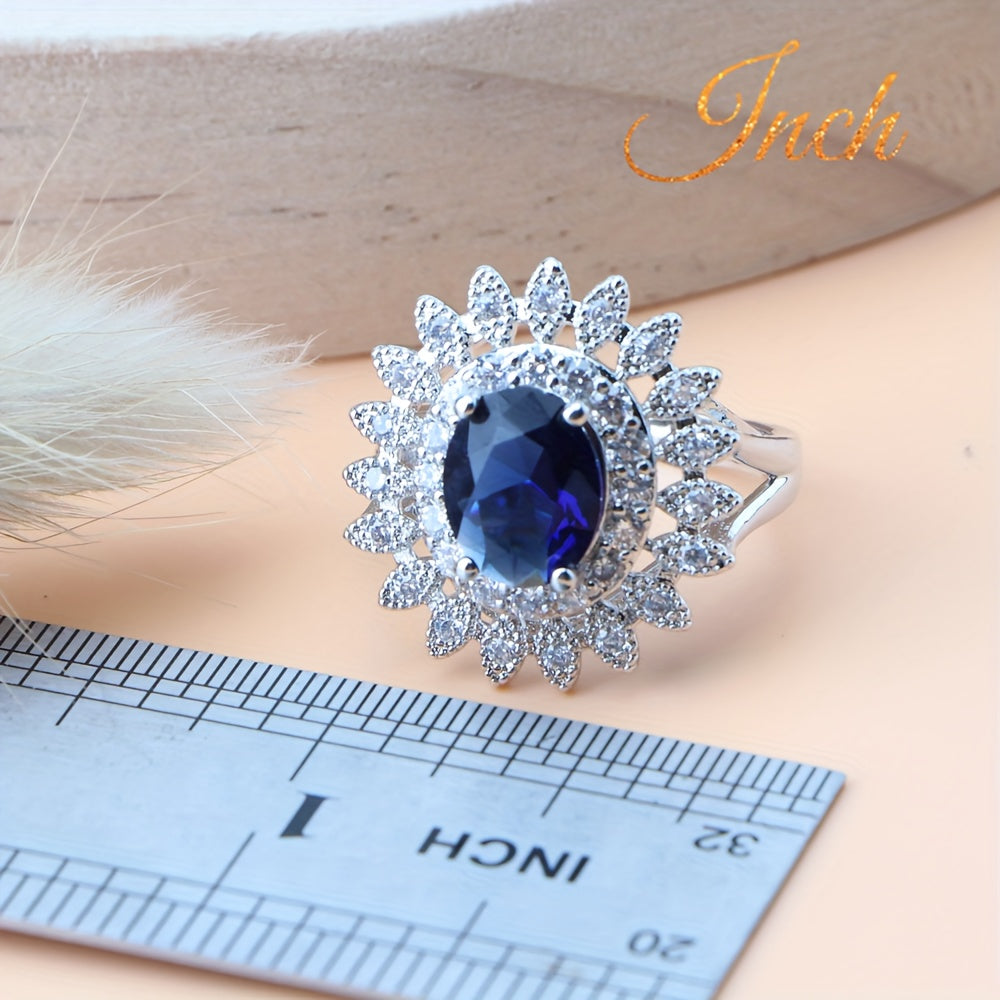 Synthetic Gemstone Jewelry Set with Floral Design Platinum Plated Copper Zirconia for Weddings and Occasions