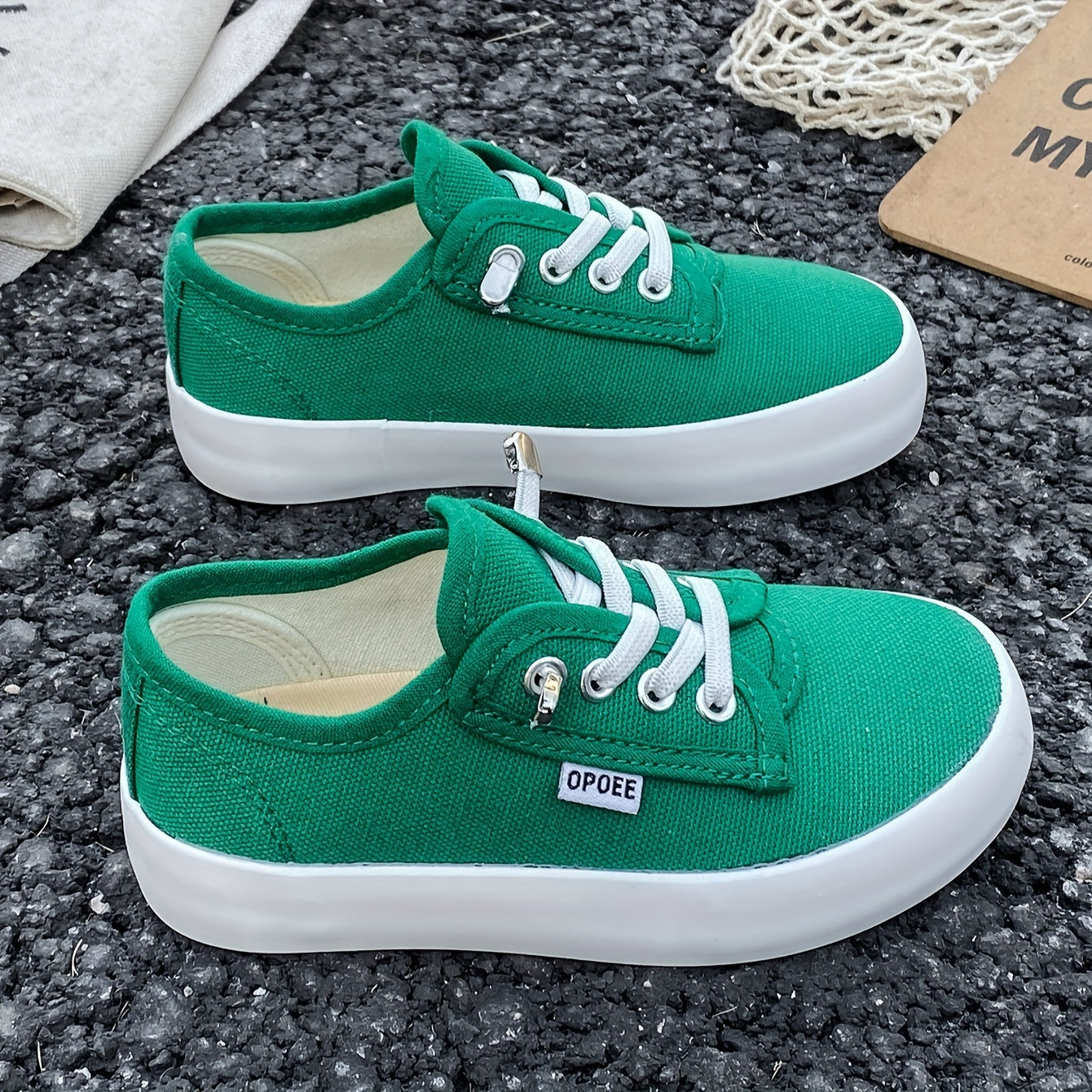 Kids Canvas Shoes Breathable Slip-On Low Top with Adjustable Laces Solid Colors for Spring and Fall