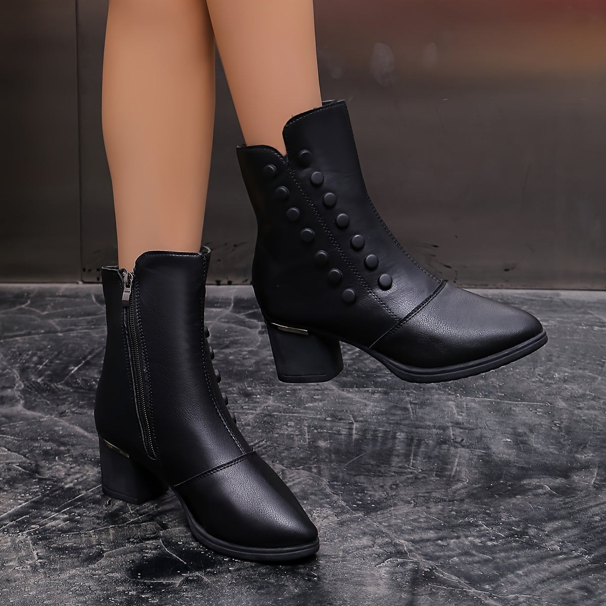 Women's Black Chelsea Boots Faux Leather Plush Lined Pointed Toe