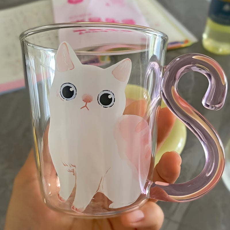 8.8oz Cat Glass Mug Heat Cold Resistant Reusable Animal Print Coffee Tea Cup