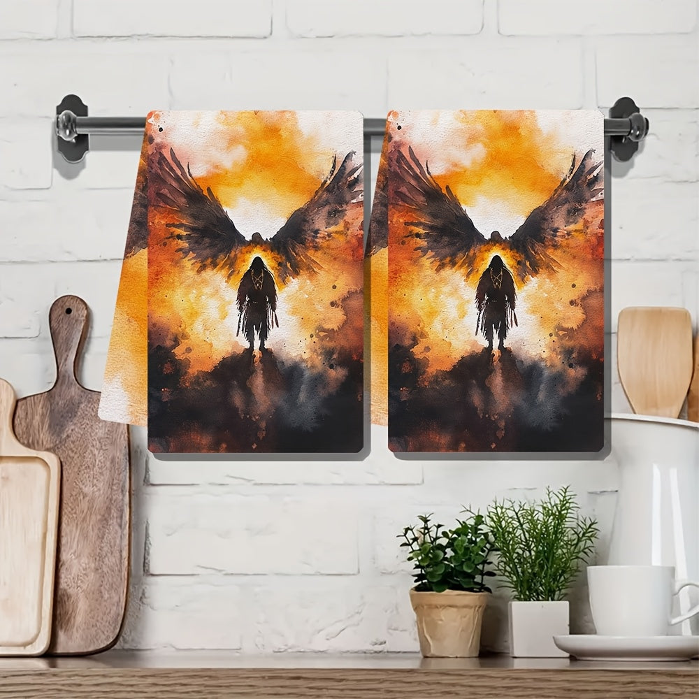 Soft Absorbent Kitchen Towels Set of 2 Native American Spirit Prayer 16x24 Inches