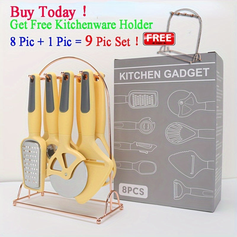 Kitchen Utensil Set with Holder 8-Piece Non-Stick Peeler Pizza Cutter Grater