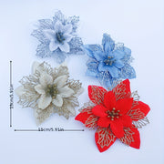 6-Pack Artificial Poinsettia Flowers 15cm Fabric Plastic Holiday Decor for Christmas Wreaths Garlands