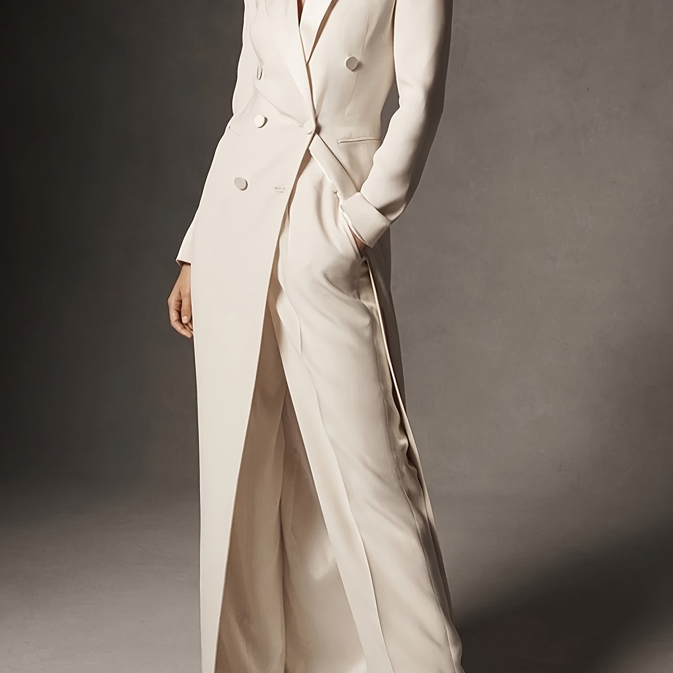 Blazer de color sólido para mujer, chaqueta de traje de doble botonadura, manga larga, poliéster, para negocios y ropa formal