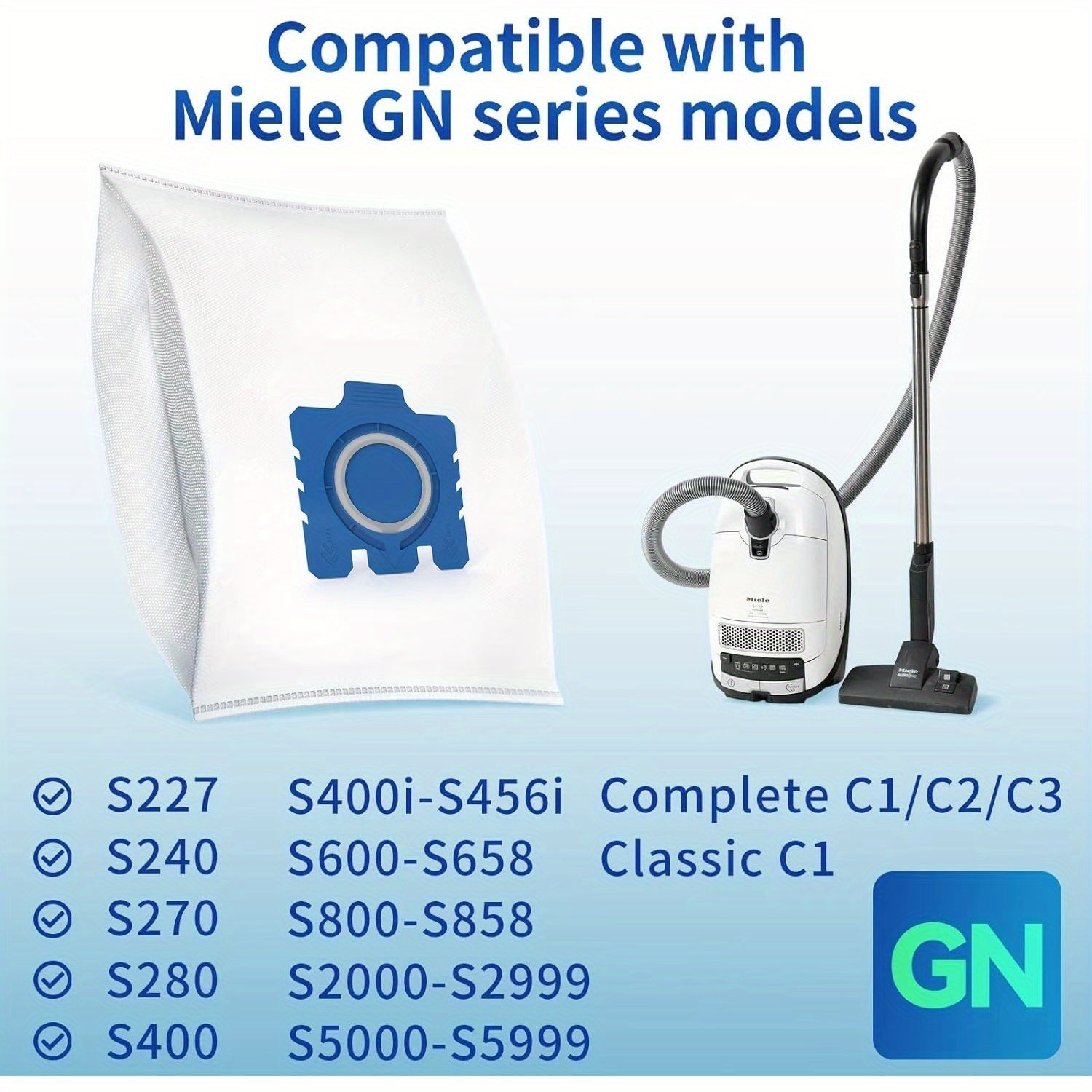 Miele changyutgichlari uchun yuqori samarali GN FJM almashtirish sumkalari - Classic C1, Complete C2, C3, S400i-S456i, S600-S658, S800-S858, S2000-S2999, S5000-S5999, S8000-S8999 seriyalari bilan mos keladi - Premium chang filtri sumkalari