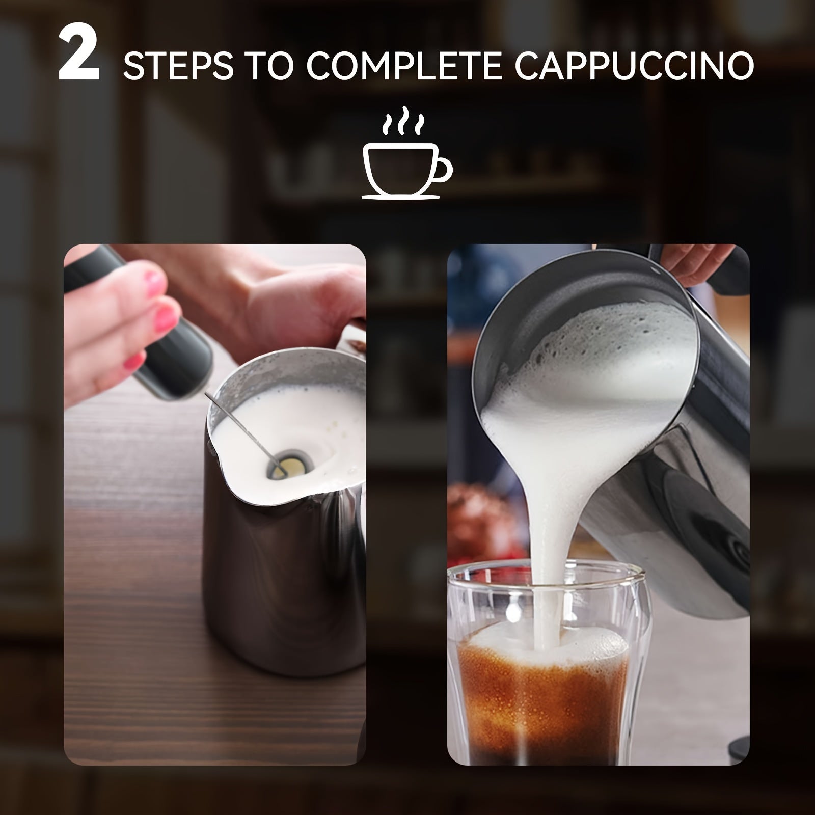 Portable Electric Milk Frother Black Battery-Powered Coffee Latte Cappuccino Mixer