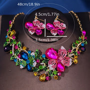 Romantic Flower Shaped Rhinestone Necklace and Earrings Set for Formal Dress