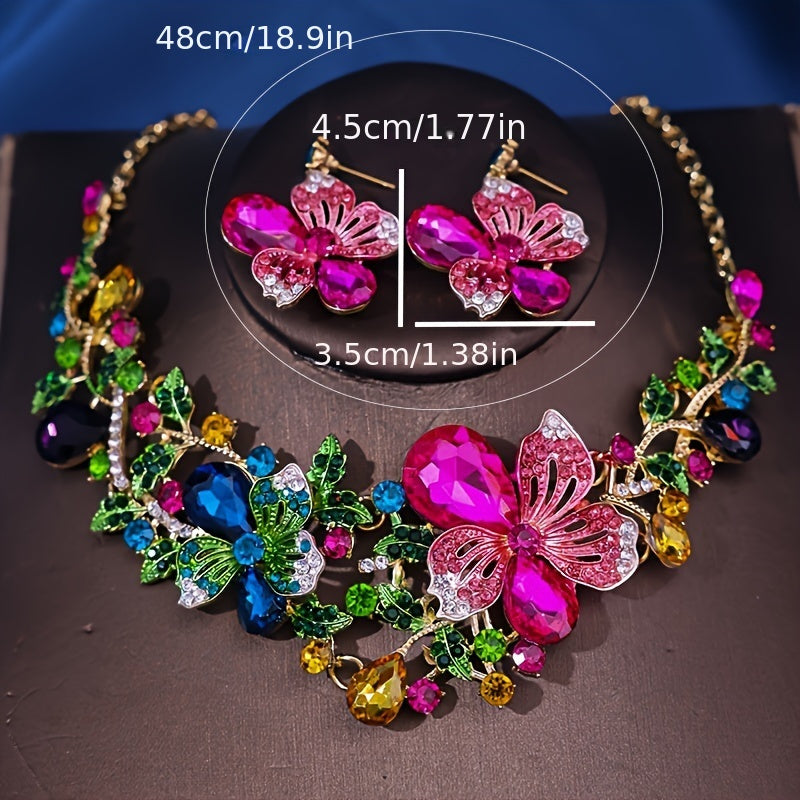 Romantic Flower Shaped Rhinestone Necklace and Earrings Set for Formal Dress