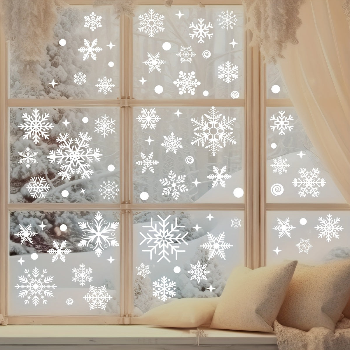 Set of 137 Christmas Snowflake Window Clings PVC Static Decals for Glass Surfaces