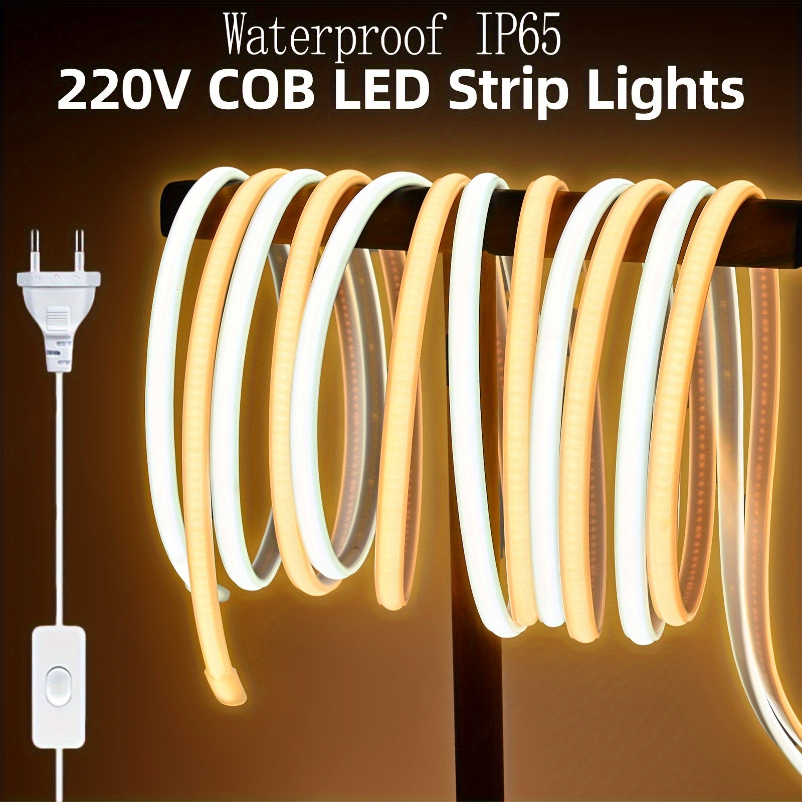 Luces de tira LED COB flexibles 288 LEDs/m 9W Blanco Blanco cálido Adhesivo para cocina jardín hogar