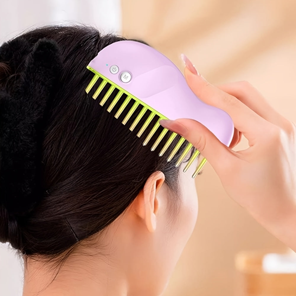 Portable Electric Scalp Massager Comb USB Rechargeable Head Relaxation Tool with Green Accents