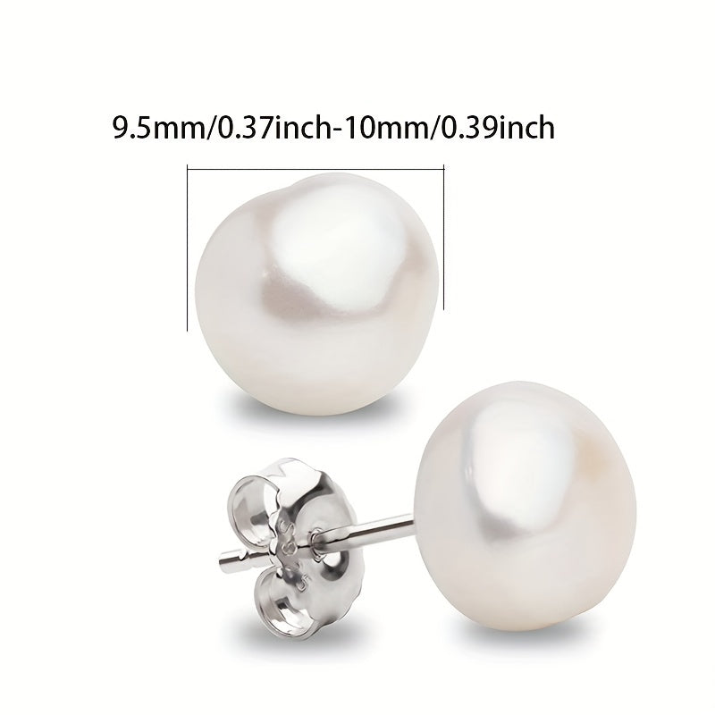 Women's Pearl Stud Earrings with S925 Silver and Baroque Design