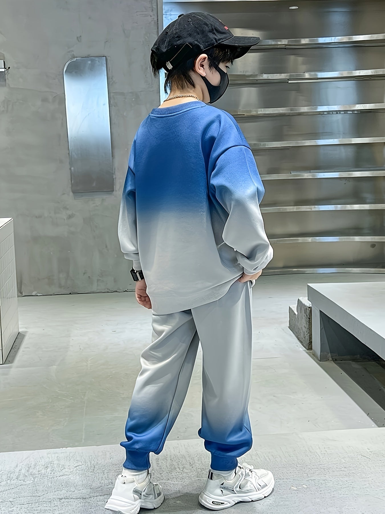 Kids Boys Gradient Color Long Sleeve Sweatshirt and Pants Set for Outdoor Wear