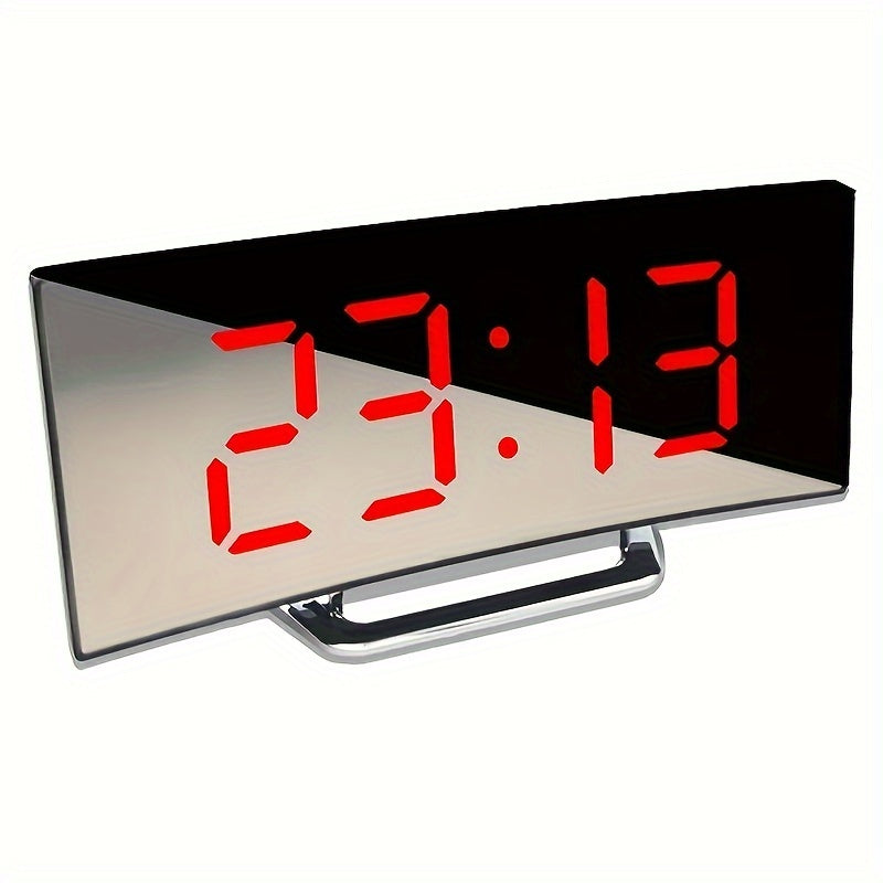 LED Mirror with Clock and Alarm Dimmable USB Battery Powered for Home Decor