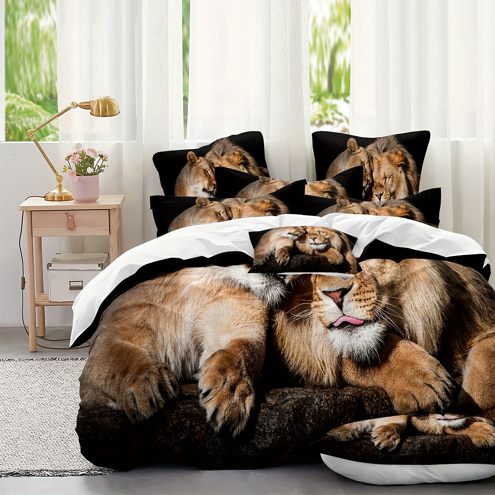 Microfiber Lion Animal Themed Bedding Quilt Cover Set in Multiple Pieces