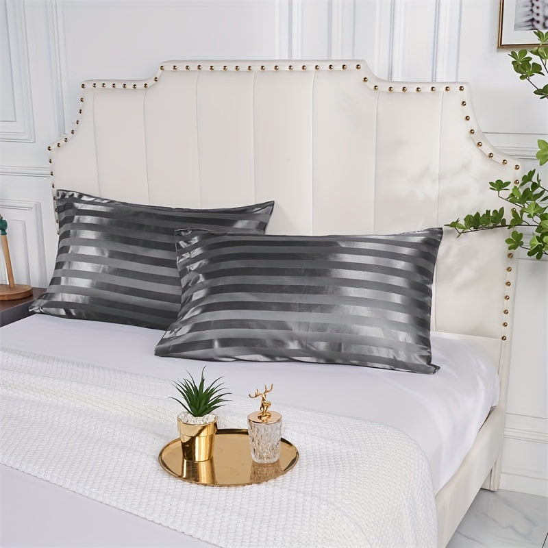 Silk Satin Envelope Stripe Pillowcase Set 2 Pieces for Hotel and Home