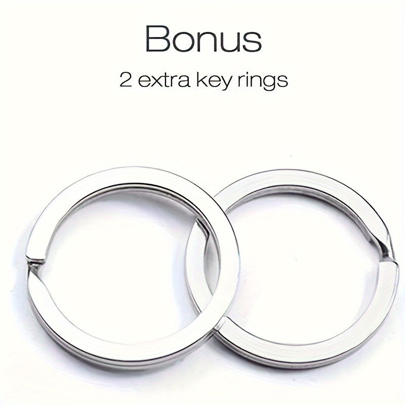 Men Metal Car Keychain with One-Touch Opening and Leather Key Ring