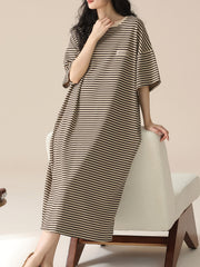 Plus Size Women's Sleep Dress Polyester Striped Long Lounge Wear
