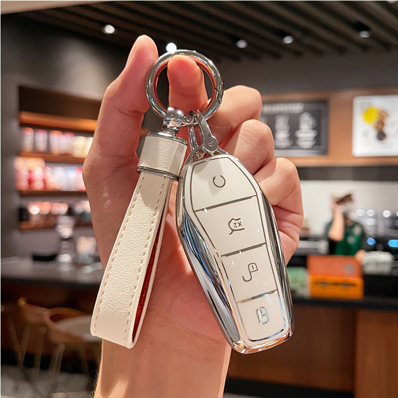Car Key Case TPU Cover for EV Remote Control with Leather Buckle