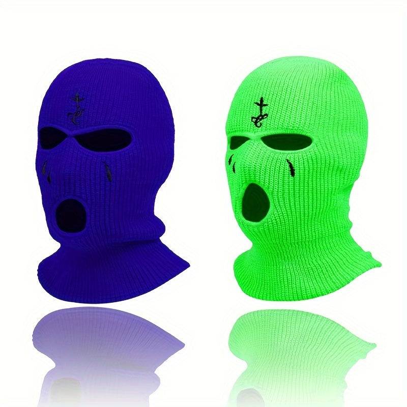 Knit Face Mask Set for Winter Sports Outdoor Activities Warm Stretchy Acrylic 2 Pieces