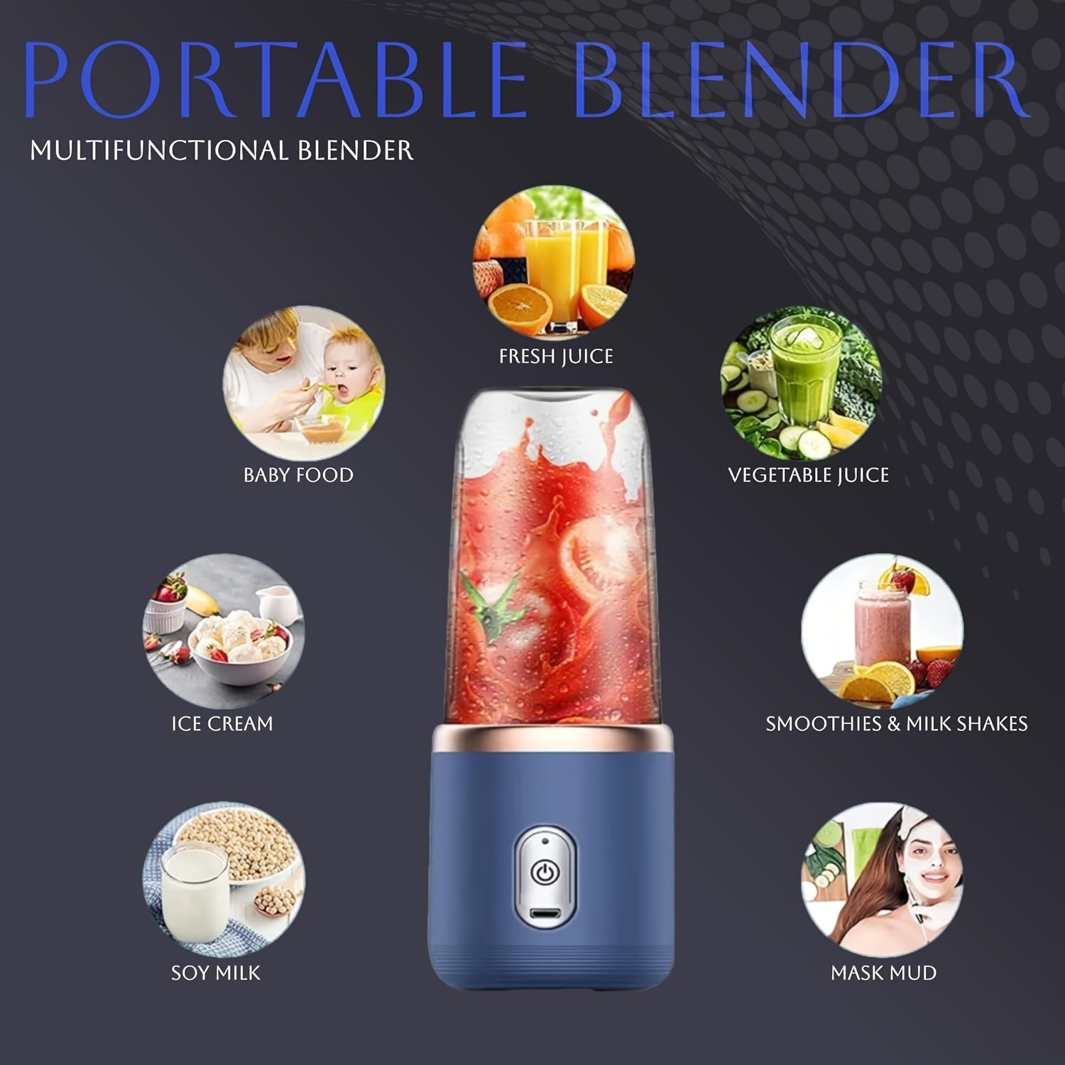 Portable Blender Set with Dual Cups USB Rechargeable Ice Crushing