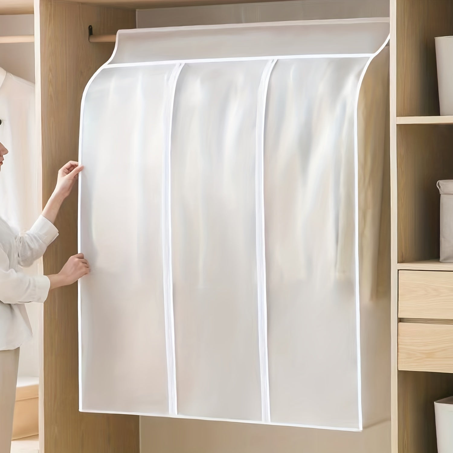 Large Capacity Translucent Garment Bag with Zipper for Suits Dresses and Jackets